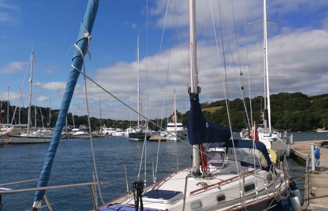 Contessa 32 yacht moored up after a delivery trip from Belfast to Falmouth.
