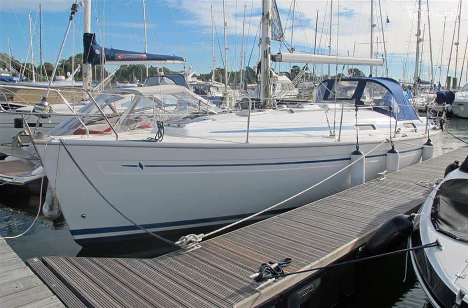 A Bavaria yacht moored and ready for delivery to the Solent