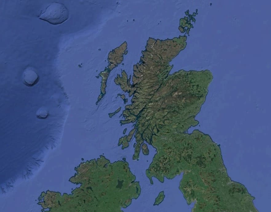 Yacht Delivery Skippers Development Week - Satellite view of Scotland and Northern Ireland where the course is run.