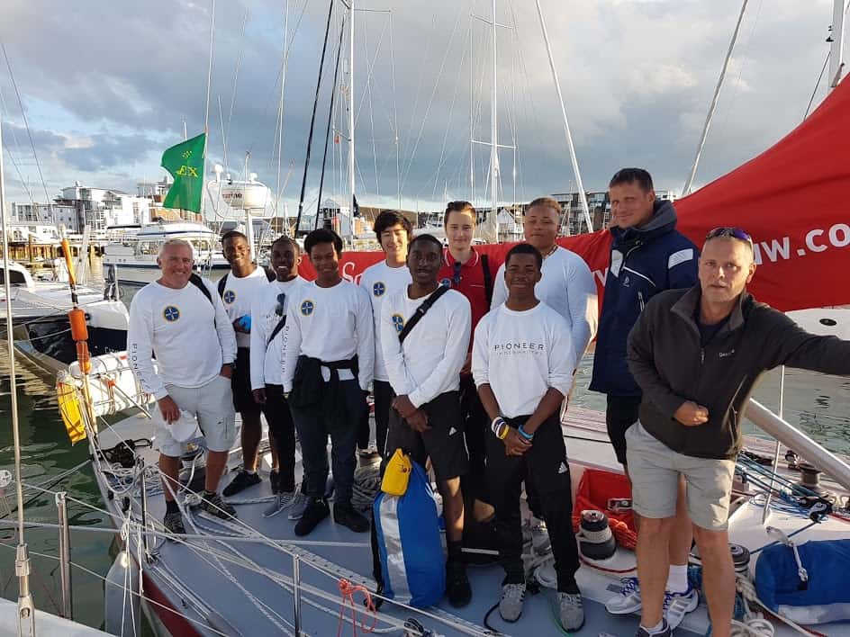 Team Scaramouche onboard the yacht before the start of Fastnet 2017