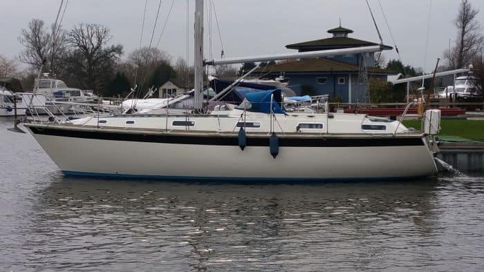 A Westerly Corsair yacht moored and ready for delivery to Scotland
