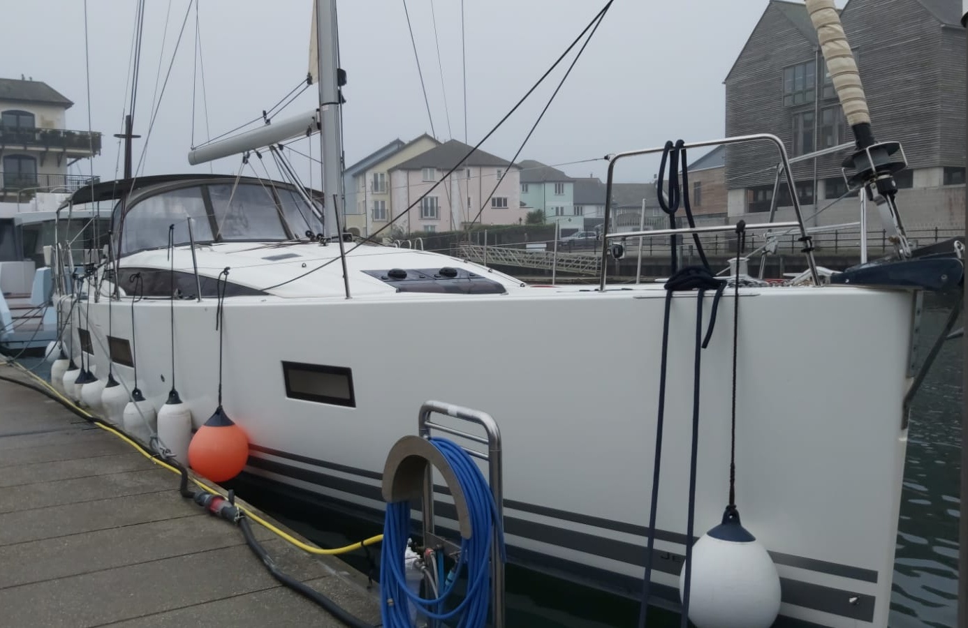 Jeanneau 54 DS yacht moored up after the delivery sail from Spain to the UK