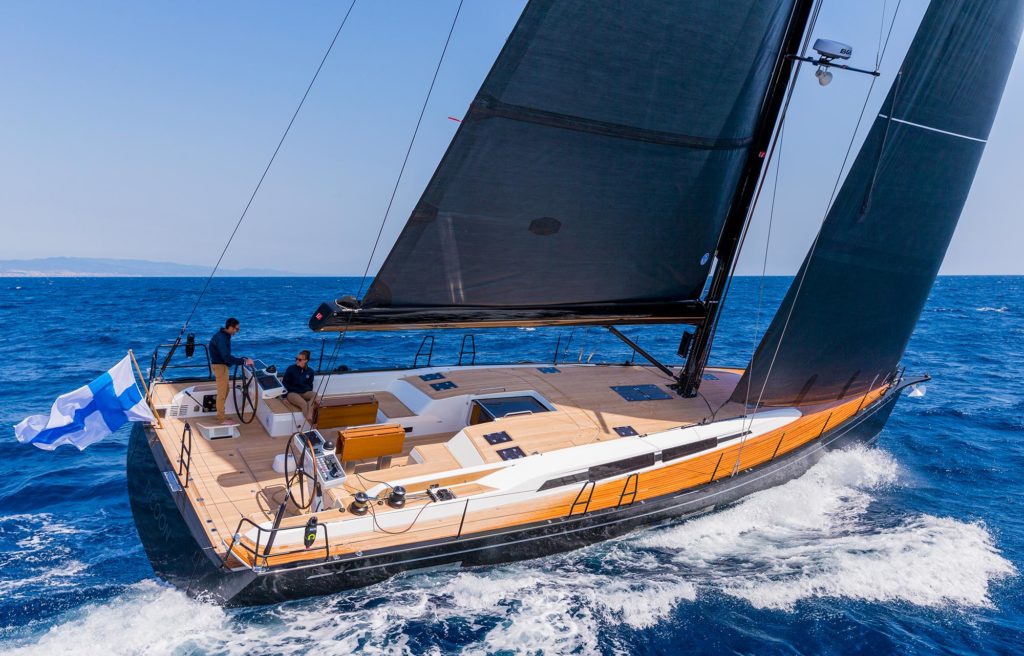 Nautors Swan 58 under full sail. three of the best sailing yacht launches for 2021