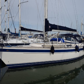 Hallberg Rassy 36 safely tied up after a yacht delivery from Spain to the UK.