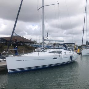 Jeanneau 42 DS yacht moored up and ready for delivery to Wales.