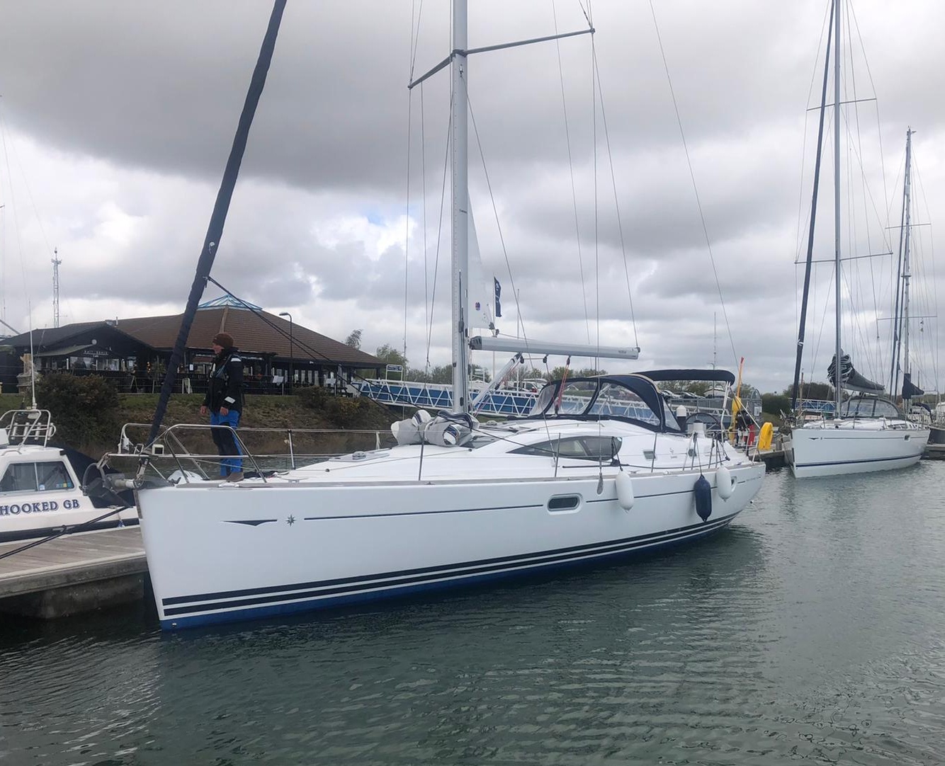 Jeanneau 42 DS yacht moored up and ready for delivery to Wales.