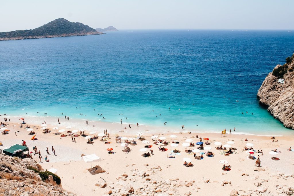 A Turkish beach and blue sea.