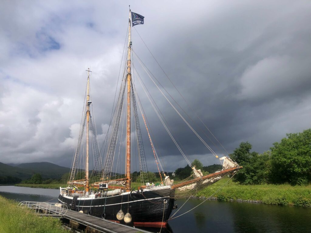 Classic yacht, Williams 2, moored in the Caledonian Canal