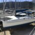 Athena 37 catamaran on the hard in Greece getting ready for delivery to Jersey
