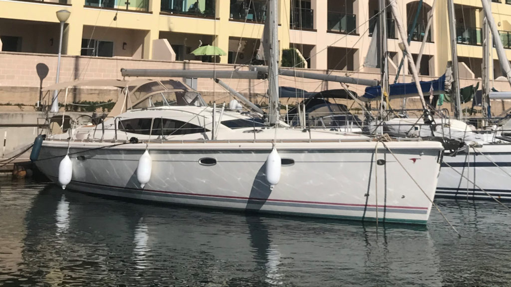 Etap 46 yacht moored up stern to after the delivery to Rhodes