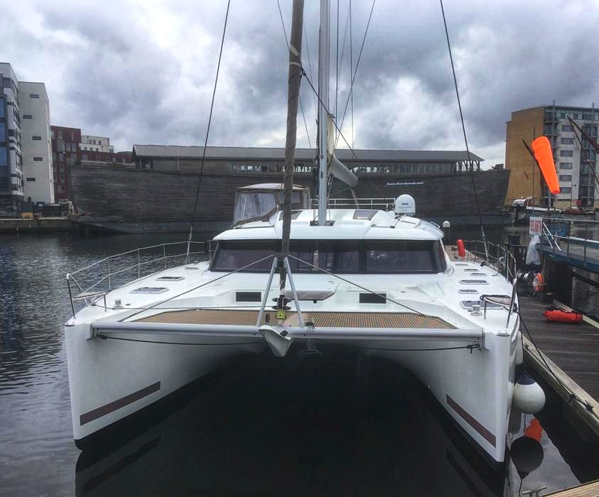 Fountaine Pajot Saba 50 catamaran moored up after the delivery from Spain to the UK