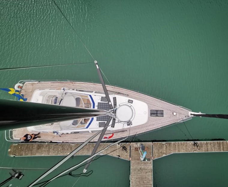 Hallberg Rassy 50 yacht viewed from the top of the mast