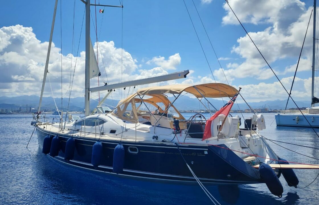 Jeanneau 49 DS moored up stern to in Greece after the delivery from the UK