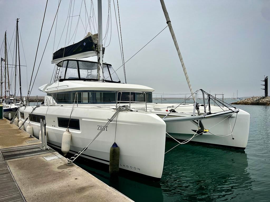 Lagoon 50 moored up in Portland after the yacht delivery from Cork
