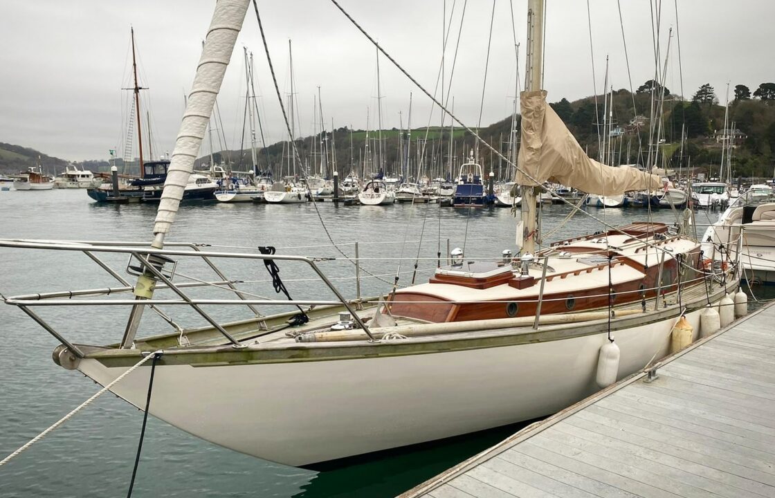 A Morgan Giles 35, classic yacht, moored up and ready for delivery to Chichester