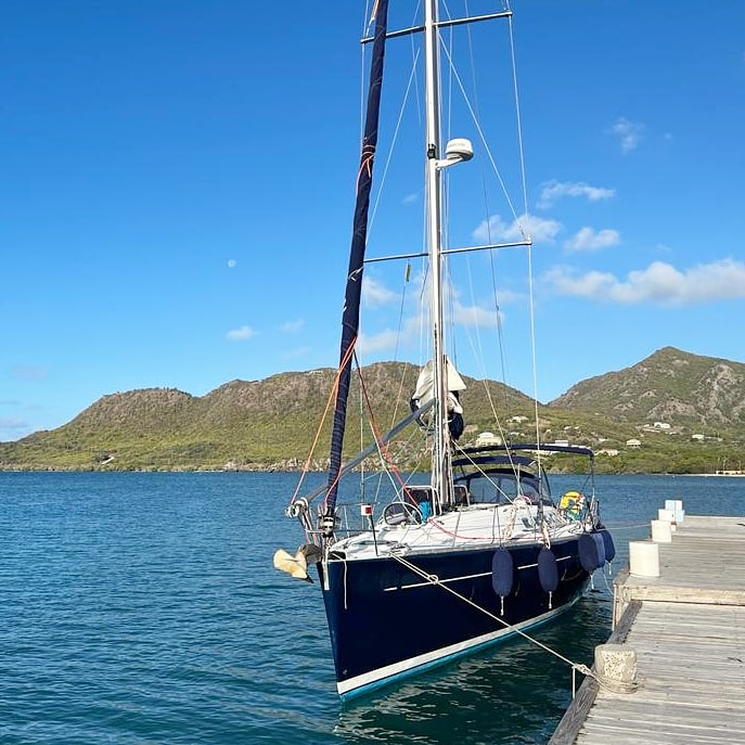 Beneteau First 47.7 yacht moored up in Antigua after a trans Atlantic delivery