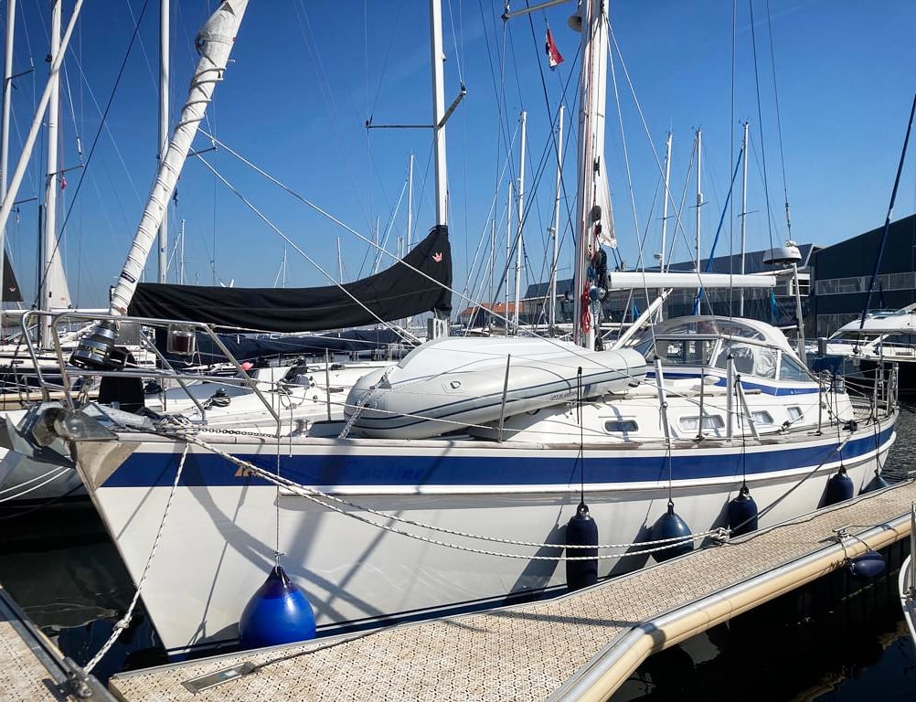 Hallberg Rassy 40 yacht moored up at Nova Yachting in the Netherlands after a delivery from SPain