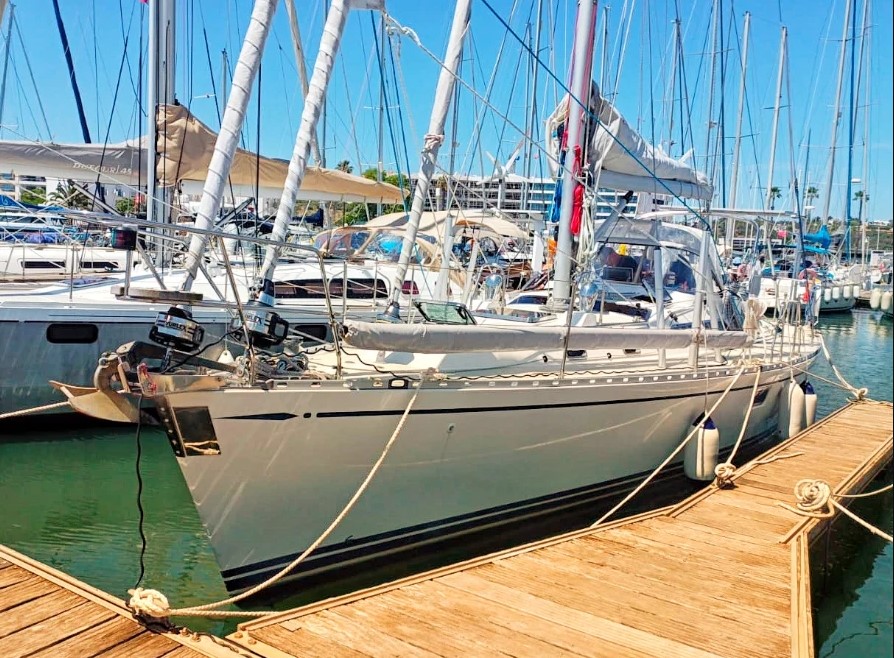 Hylas 46 yacht moored up in sunny Lagos after a delivery sail from Hamble